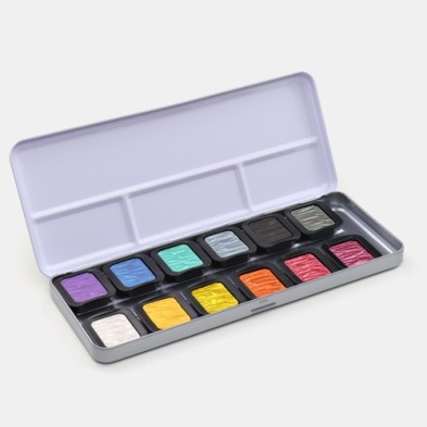 Fine art shop - Finetec Classic watercolor box 12 pearlescent colors \"Rainbow\" | totenart.com