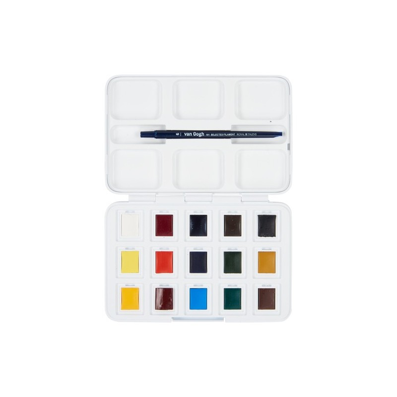 Fine art shop - Box 12 watercolors Van Gogh 1/2 godet and brush| totenart.com
