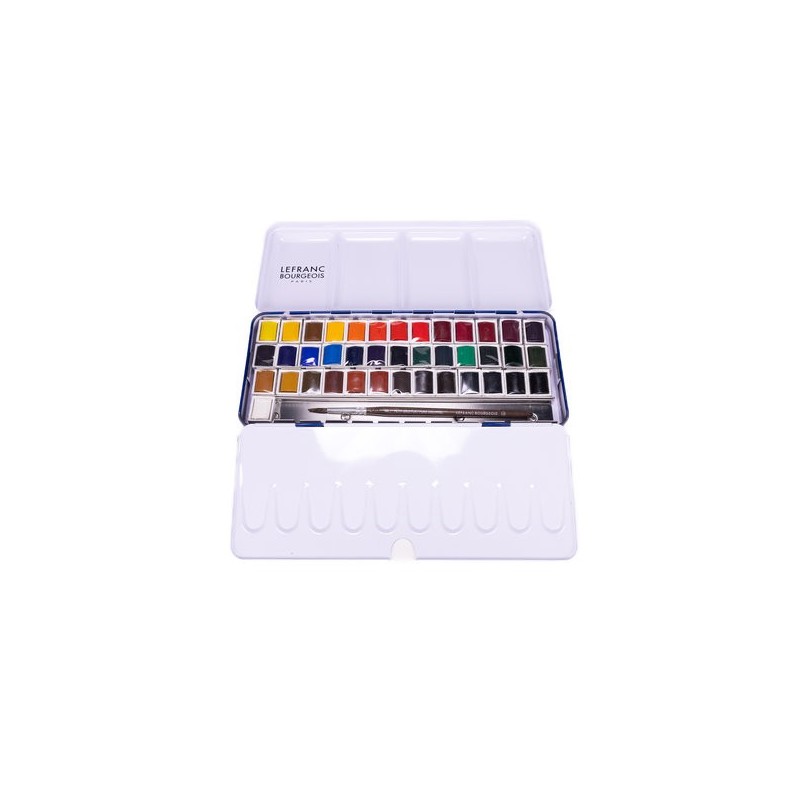  Fine art shop - Lefranc Bourgeois watercolor box, 40 medium godets and brush | totenart.com