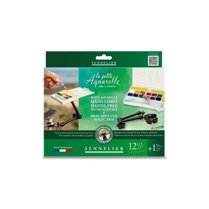 Fine art shop - Watercolor box Hands-Free, La Petite Aquarelle, Sennelier, 12 1/2 godets + Magic Arm | totenart.com