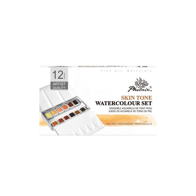 Fine art shop - Metallic Box Phoenix 12 Watercolour 1/2 godets, skin tones | totenart.com