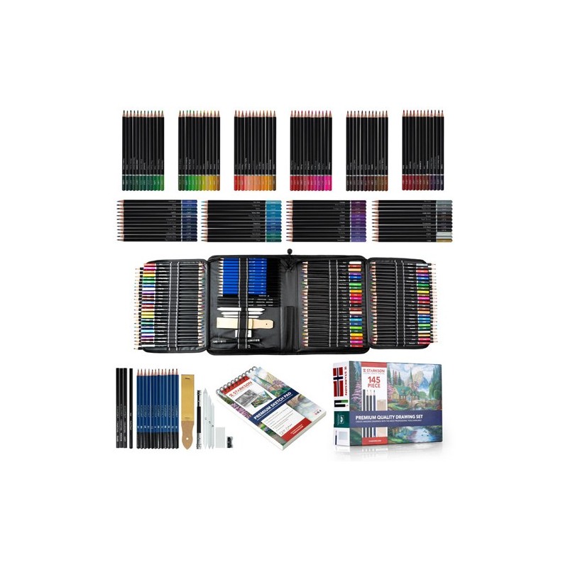 Fine art shop - Drawing Set 145 pieces (coloured pencils, drawing pencils + notepad) | totenart.com