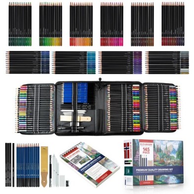 Fine art shop - Drawing Set 145 pieces (coloured pencils, drawing pencils + notepad) | totenart.com