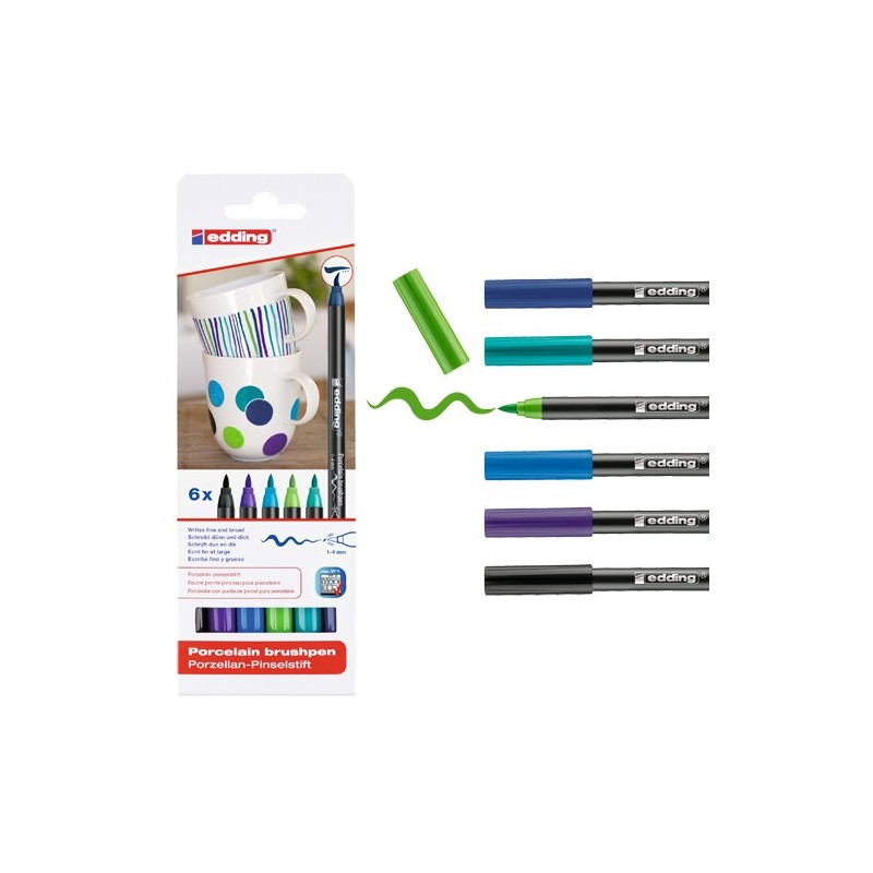 Fine art shop - Case with 6 Edding 4200 porcelain markers in cool colors | totenart.com