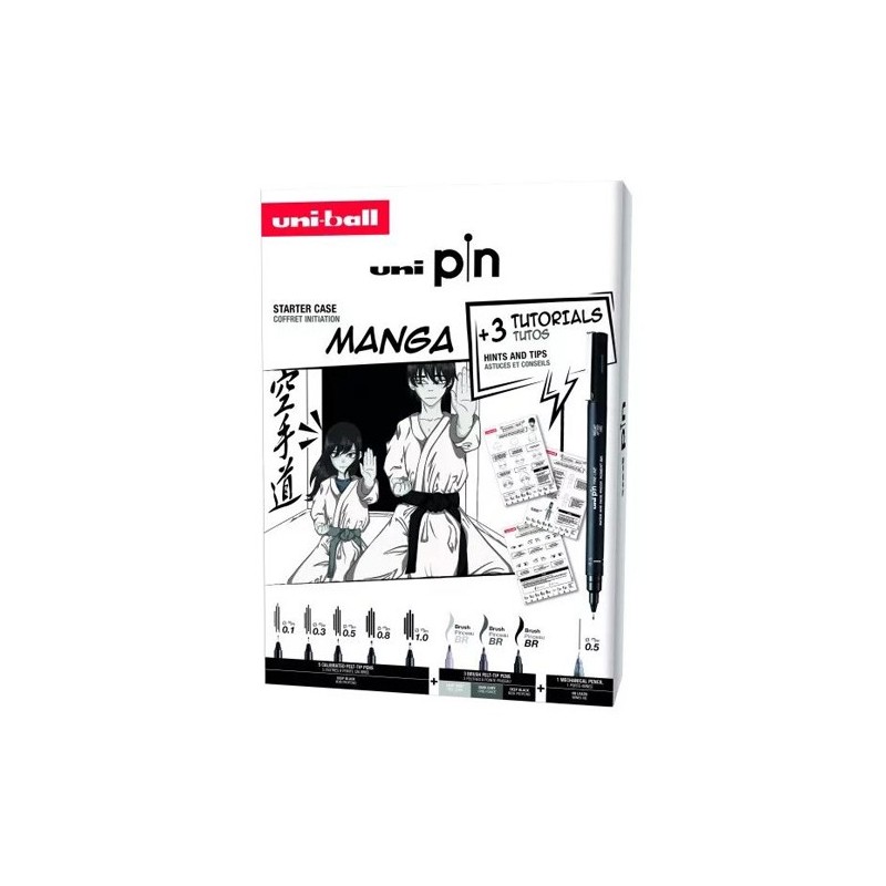 Fine art shop - Manga Starter Kit, 8 Uni Pin Markers + Mechanical Pencil and Tutorials, Uni-Ball | totenart.com