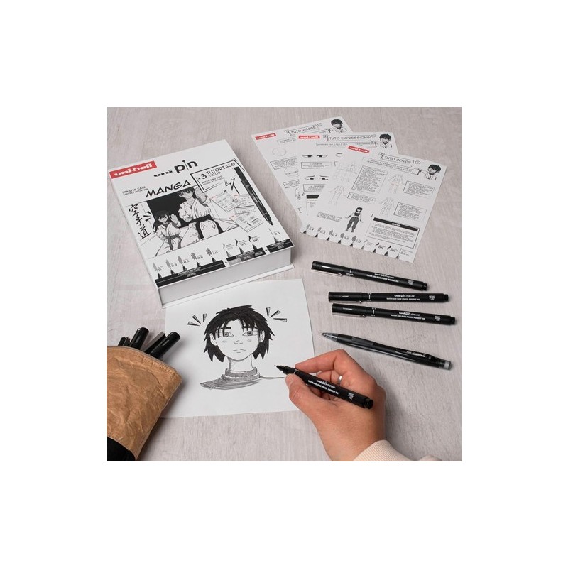 Fine art shop - Manga Starter Kit, 8 Uni Pin Markers + Mechanical Pencil and Tutorials, Uni-Ball | totenart.com