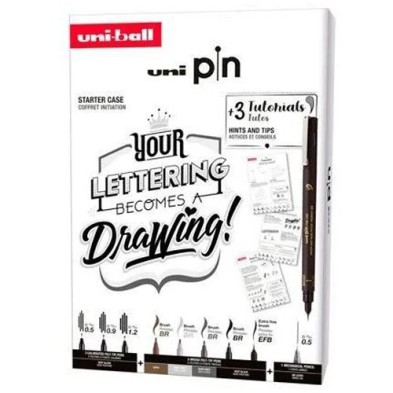 Fine art shop - Lettering Starter Kit, 8 Uni Pin Markers + Mechanical Pencil and Tutorials, Uni-Ball | totenart.com