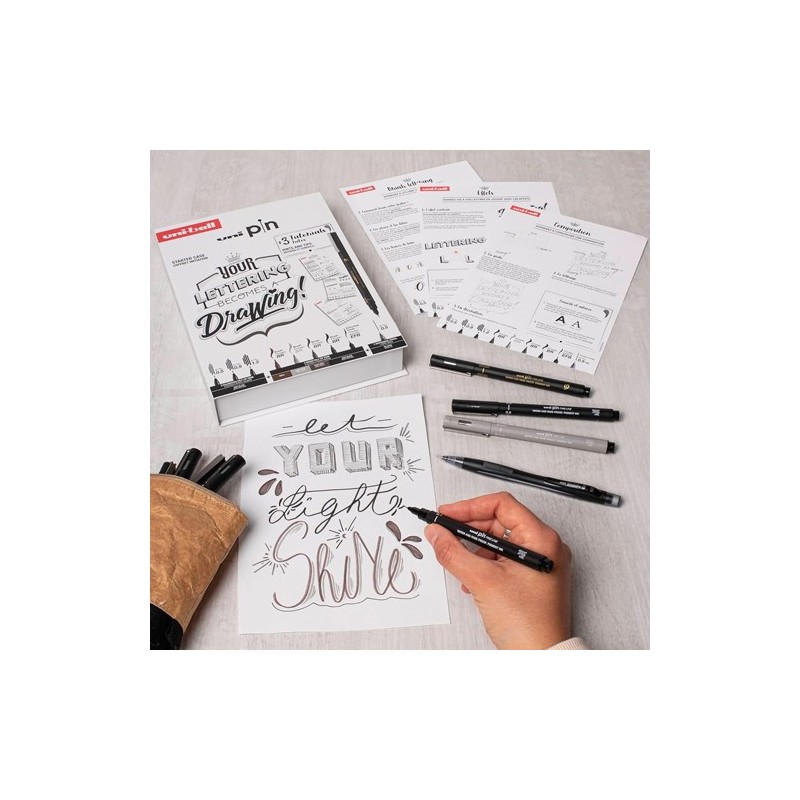 Fine art shop - Lettering Starter Kit, 8 Uni Pin Markers + Mechanical Pencil and Tutorials, Uni-Ball | totenart.com