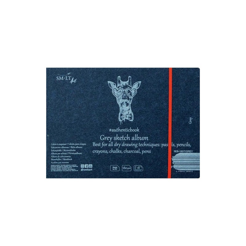  Fine art shop - Grey Sketch pad with bands, 18 sheets, 180 g, 24,5x17,6 cm, SM-LT | totenart.com