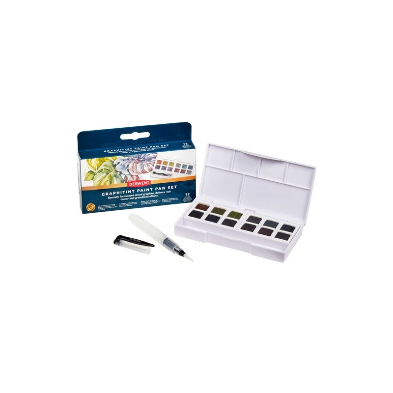 Fine art shop - Graphitint Paint 12 medium godets, watercolor pigment graphite, Derwent | totenart.com 