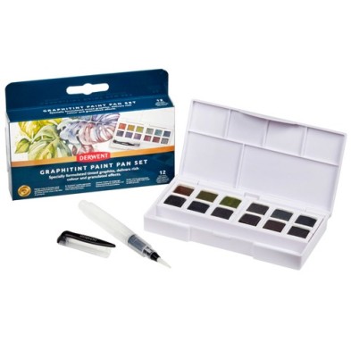 Fine art shop - Graphitint Paint 12 medium godets, watercolor pigment graphite, Derwent | totenart.com 