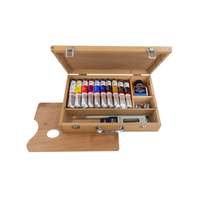 Oil Titan Extra thin, wooden box, 10 colours 40 ml.
