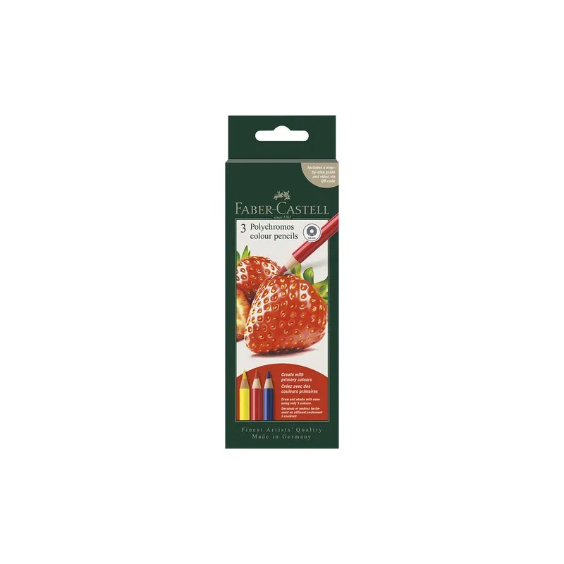 Polychromos 3 Colour Creative Set Faber-Castell Strawberry: set box, with a drawing of a strawberry