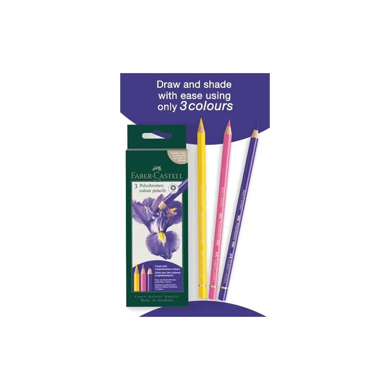 Polychromos 3 Colour Creative Set Faber-Castell Iris Flower: set box and pencils